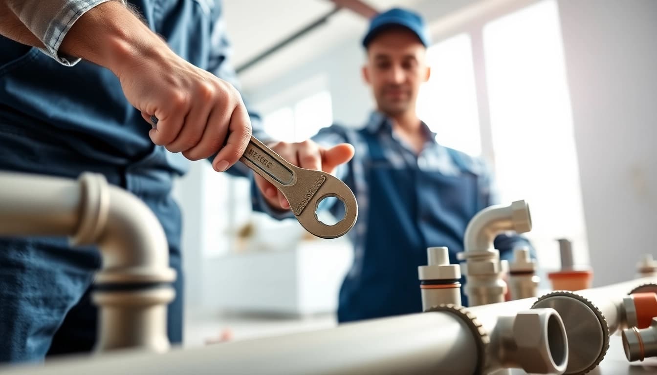 Plumber performing whole house repiping services St Petersburg FL with tools in a bright home.