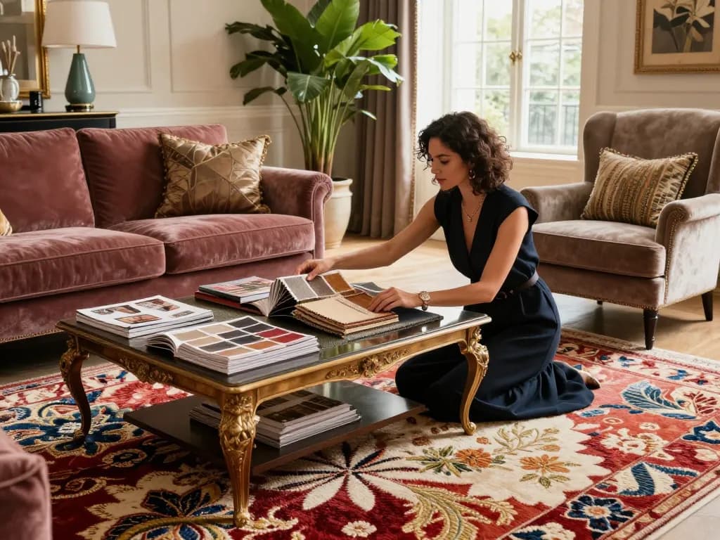Luxury carpets London displayed in a sophisticated living room, showcasing vibrant textures and design.