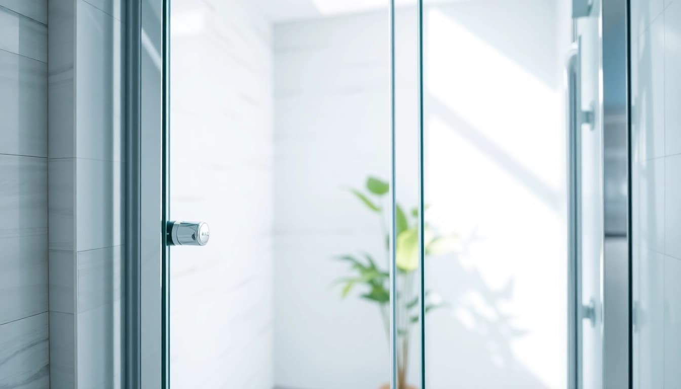 Showcase a stunning shower screen sliding door in a contemporary bathroom setting.
