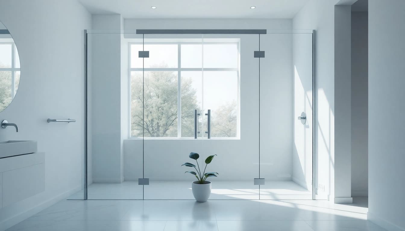 Beautiful glass shower doors enhance a modern bathroom design, showcasing elegance and style.