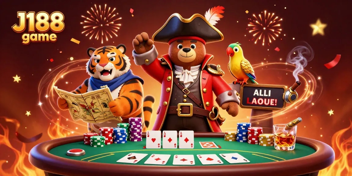 Engage in thrilling gameplay at the J188 game featuring a vibrant poker scene with cartoon characters.