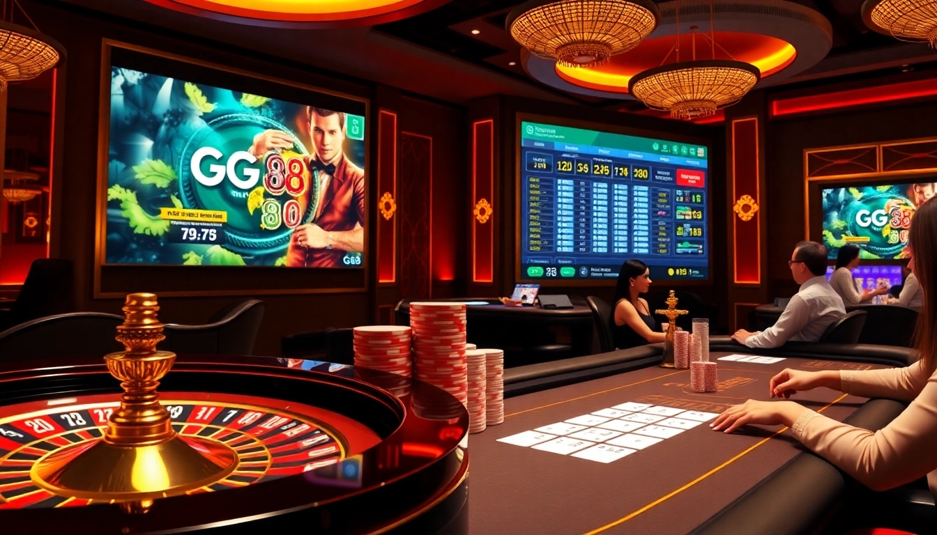 Experience the excitement of GG 88 with engaging virtual gaming tables featuring poker chips and roulette wheels.