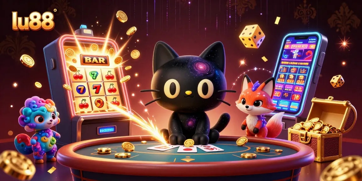 Experience lu88 with a cosmic-themed casino scene showcasing enchanting characters and vibrant gaming elements.