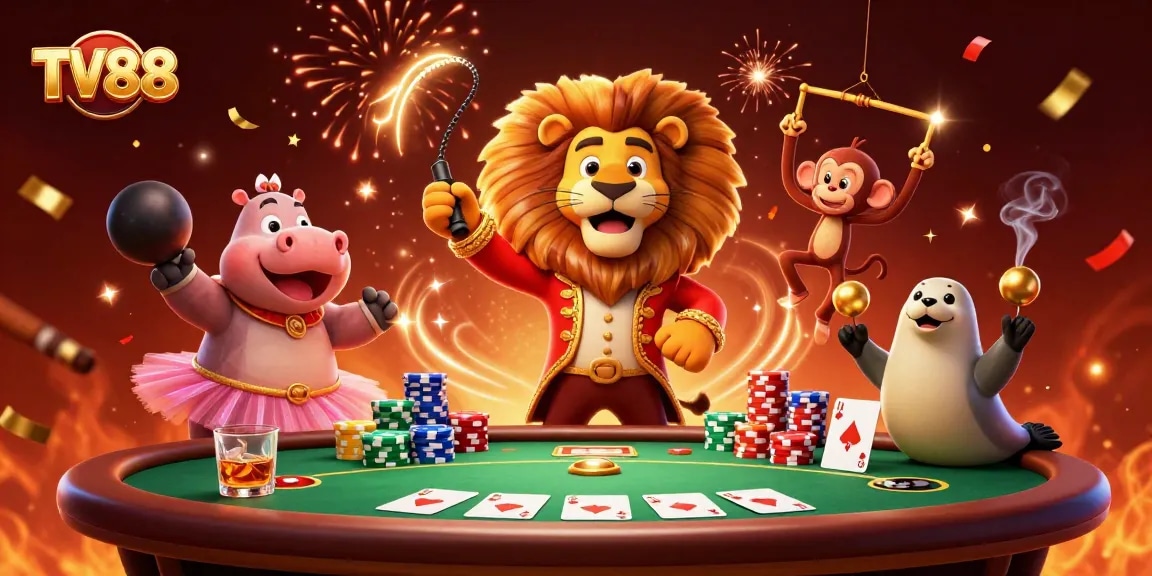 Engage with TV88's thrilling betting experience in a vibrant casino scene featuring colorful characters.
