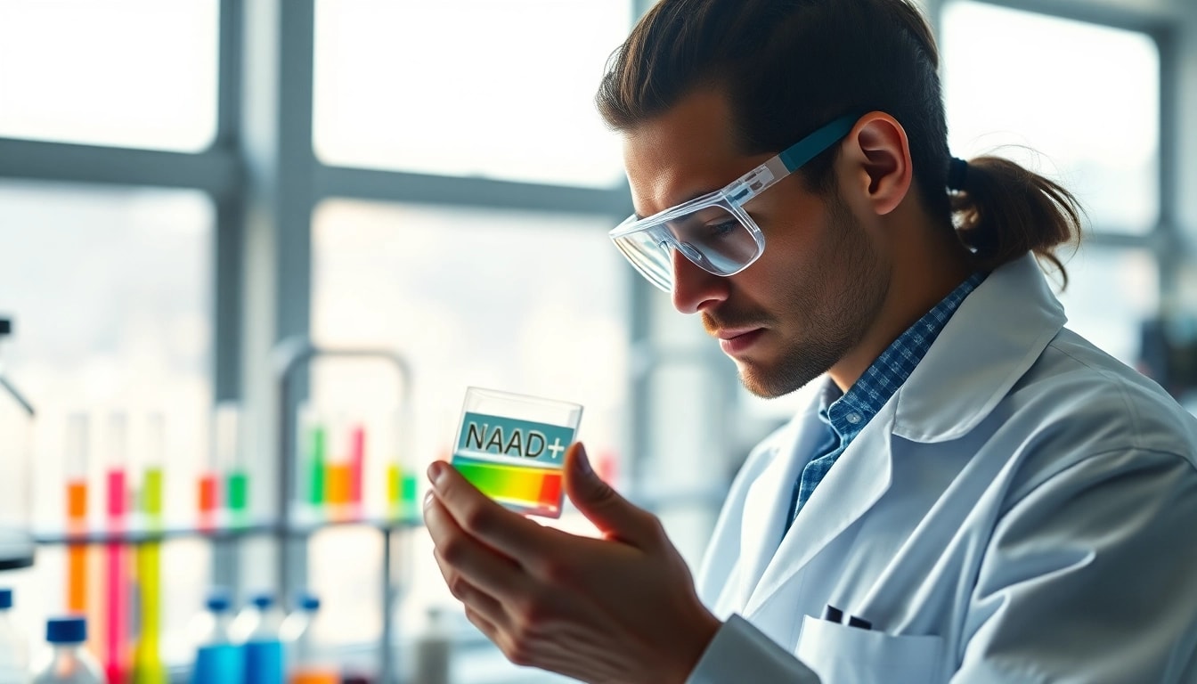 Analyze NAD+ sample in a modern lab by a focused scientist.