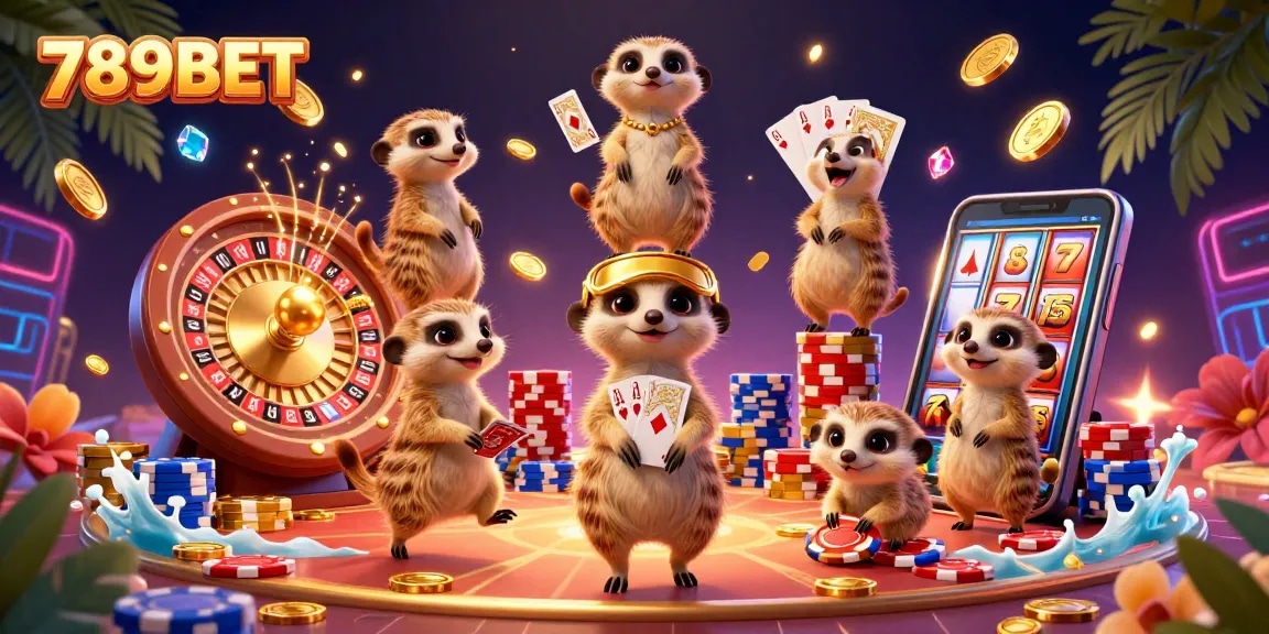 Experience an exciting 789BET casino adventure with meerkats running the operation and treasures flying around.