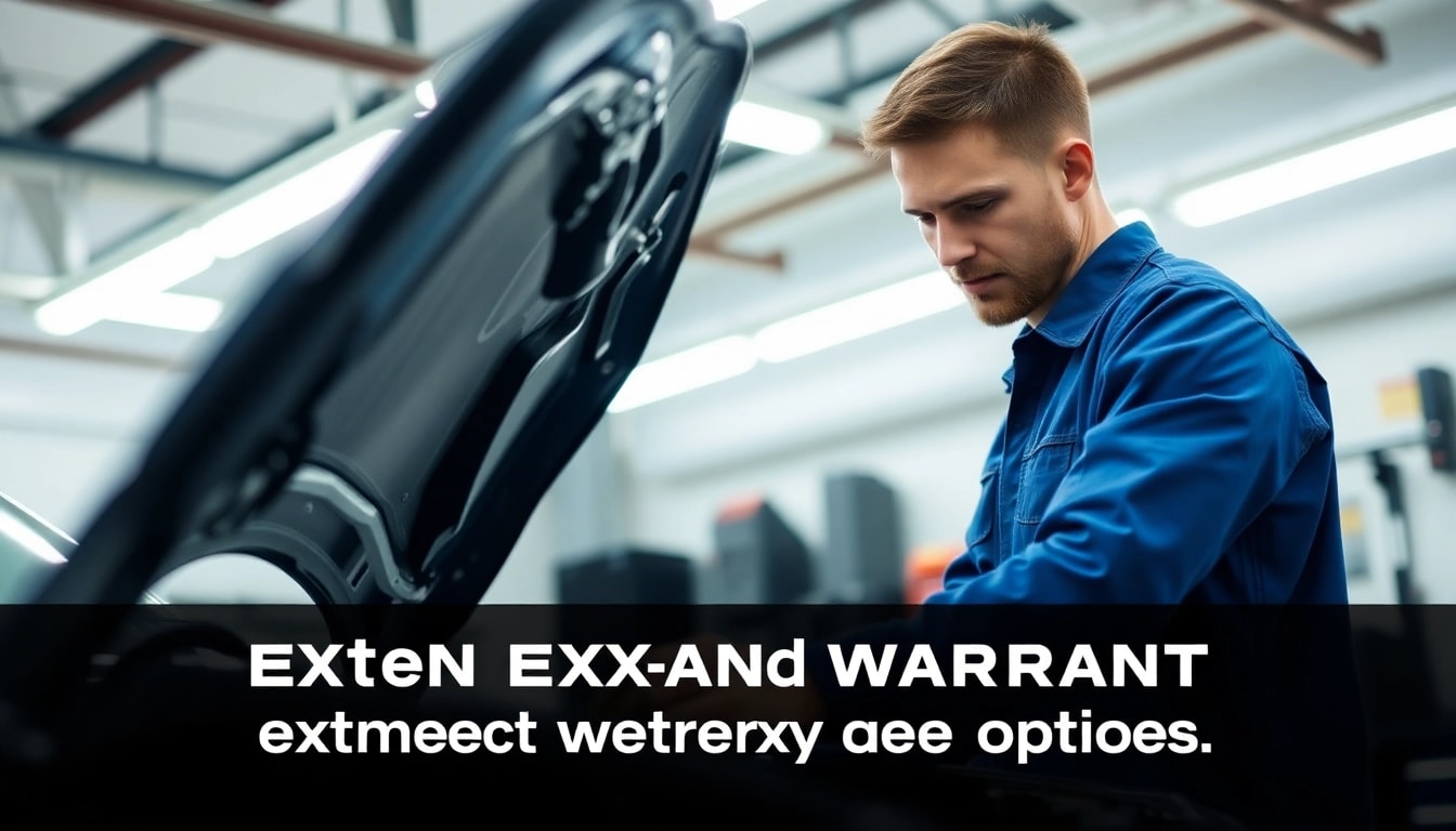Showcasing extended warranty coverage options through a mechanic examining a vehicle's engine in a bright garage.
