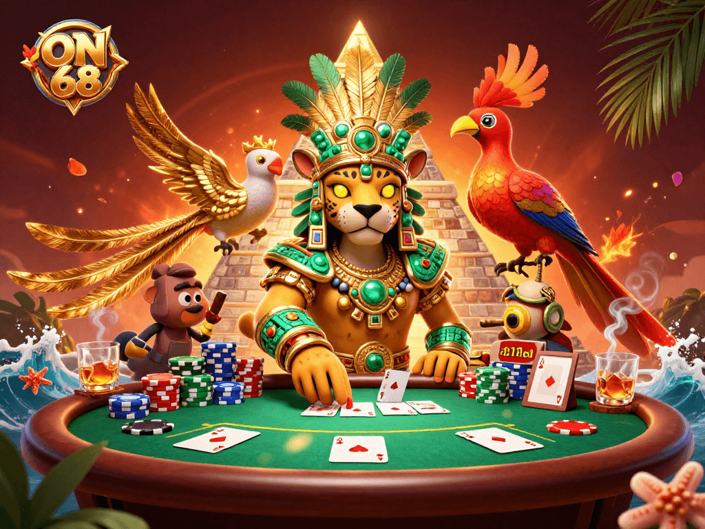 Experience thrilling gaming action at ON68 with vibrant casino elements and engaging characters.