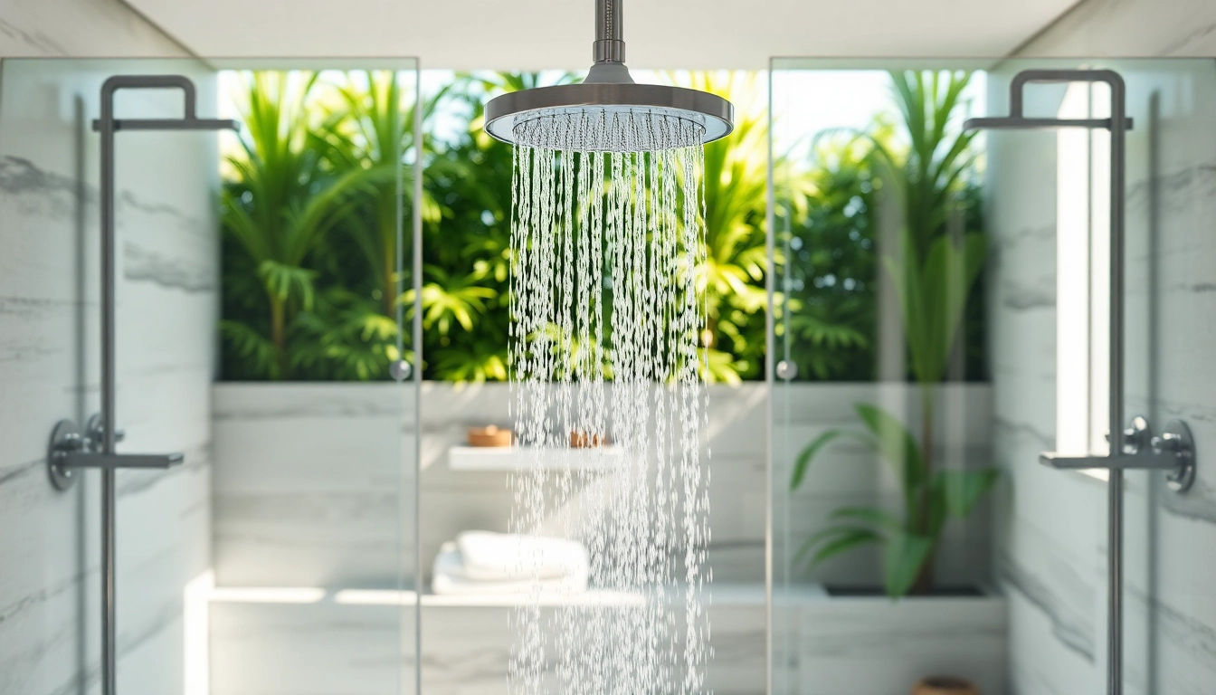 Experience elegant showers with a luxurious waterfall showerhead in a modern bathroom.