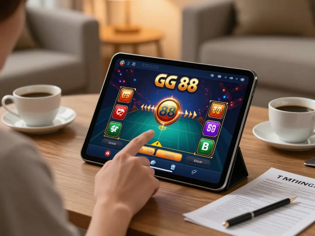 Player engaging in the GG 88 casino app in a cozy home setting with strategy notes