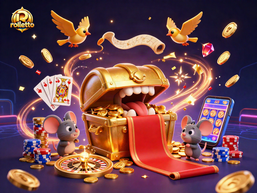Experience rolletto's vibrant casino scene with golden treasures and dynamic gaming action.