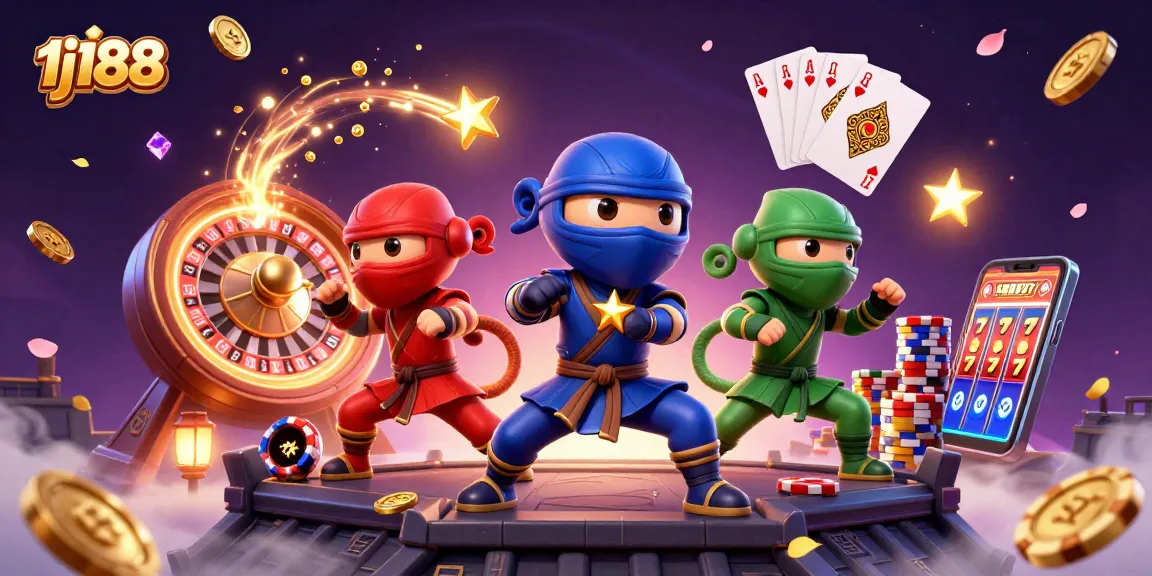 Experience thrilling gambling excitement with 1j188, featuring vibrant chameleon ninjas and casino elements.