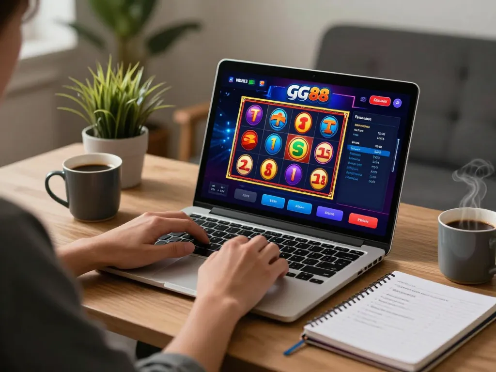 Engaging in interactive gg88 online casino gaming while enjoying a cozy home setup.