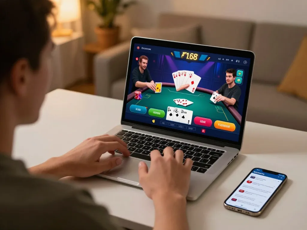 Engaged player enjoying online poker gameplay at F168 casino app