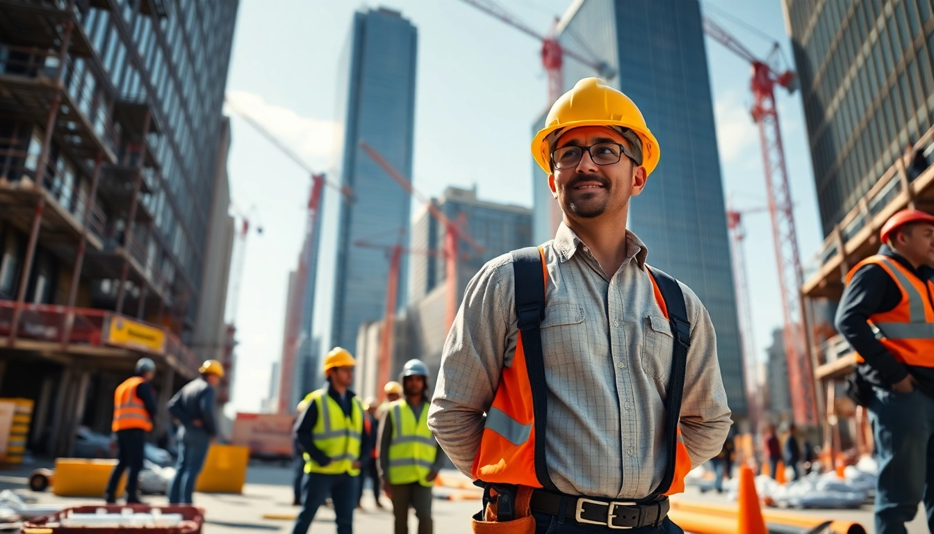 New York City General Contractor supervising a diverse team on a bustling construction site.