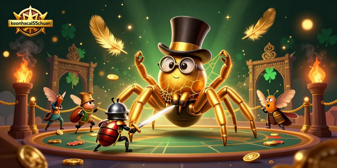 Engage with keonhacai55chuan in a dynamic 3D casino scene featuring a golden tarantula and beetle knight.