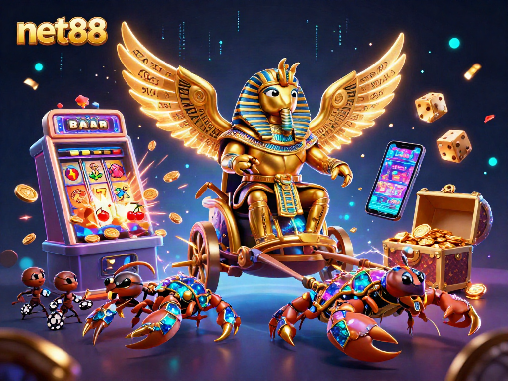 Experience thrilling casino excitement with net88's vibrant 3D illustration featuring dynamic gaming elements.