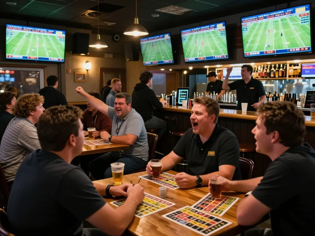 Patrons actively placing bets at a lively sports bar showcasing trang cá cược bóng đá events on numerous screens, enhancing the betting experience.