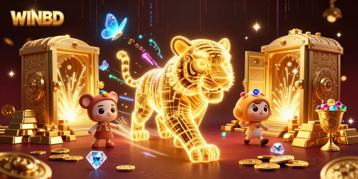 Experience the thrill of WINBD as the golden tiger navigates a dazzling digital casino.