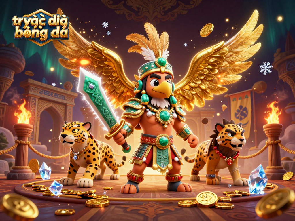 Enhance your trực tiếp bóng đá experience with vibrant 3D illustration of Aztec warriors.