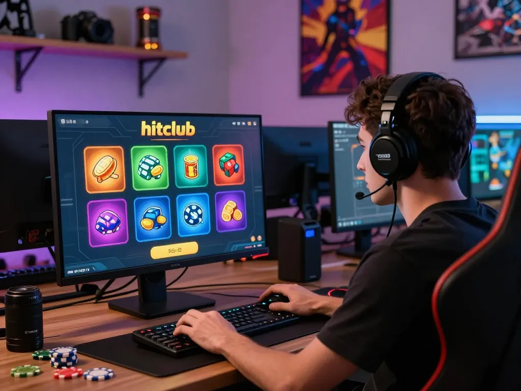 Player focused on downloading tải hitclub in an immersive online gaming setup with vibrant graphics.