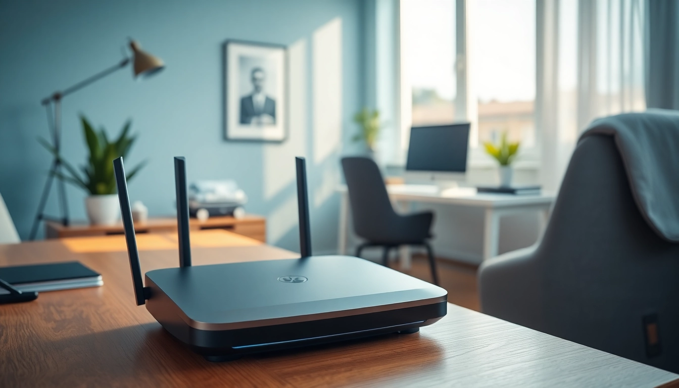 Showcase of the best vpn router in a modern workspace, emphasizing security and efficiency.