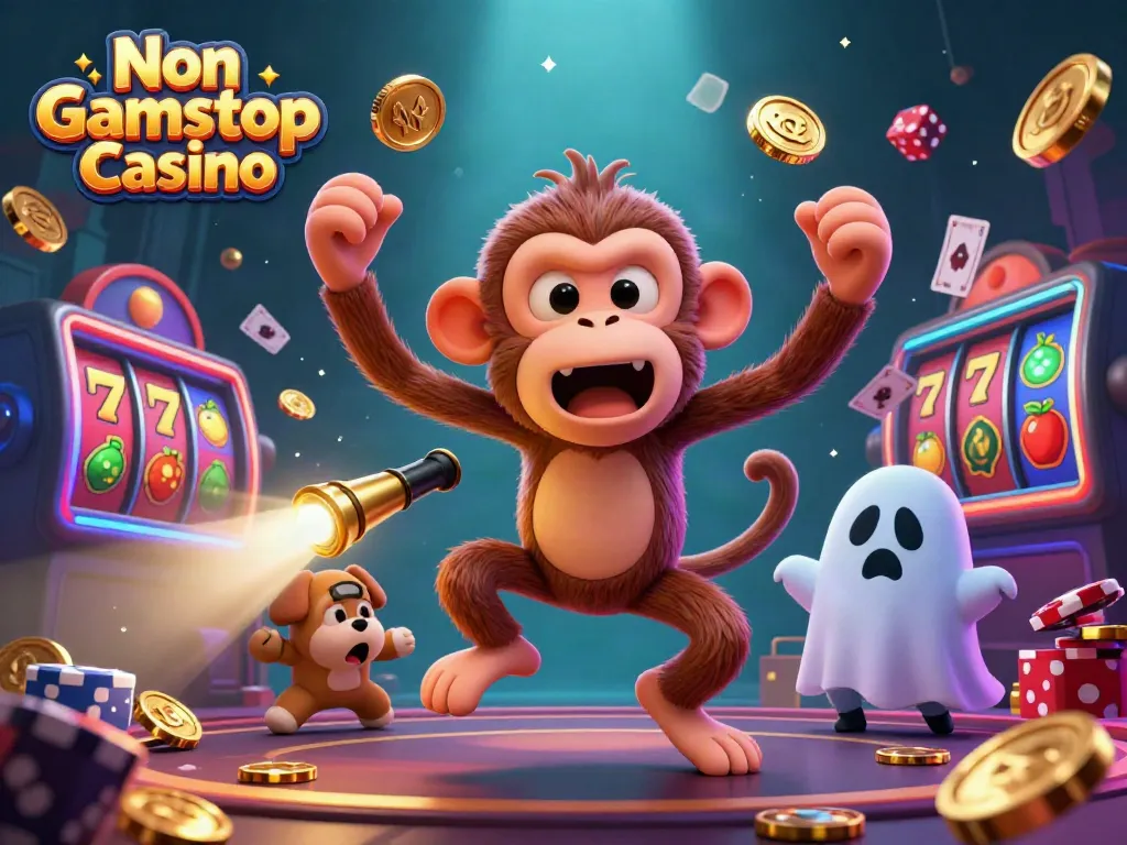 Experience the thrills of a Non Gamstop Casino with animated characters in a vibrant gambling scene.