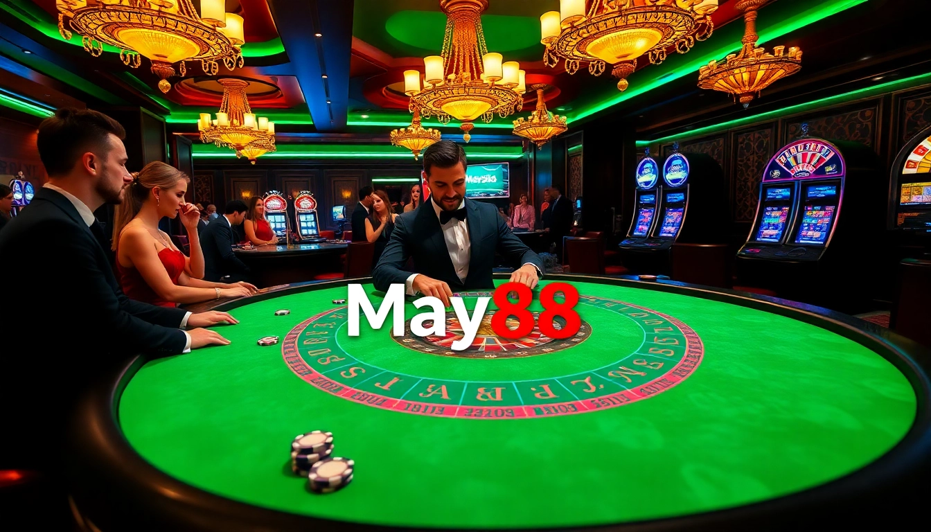 Engaging players at May88 blackjack table showcasing thrilling casino excitement.