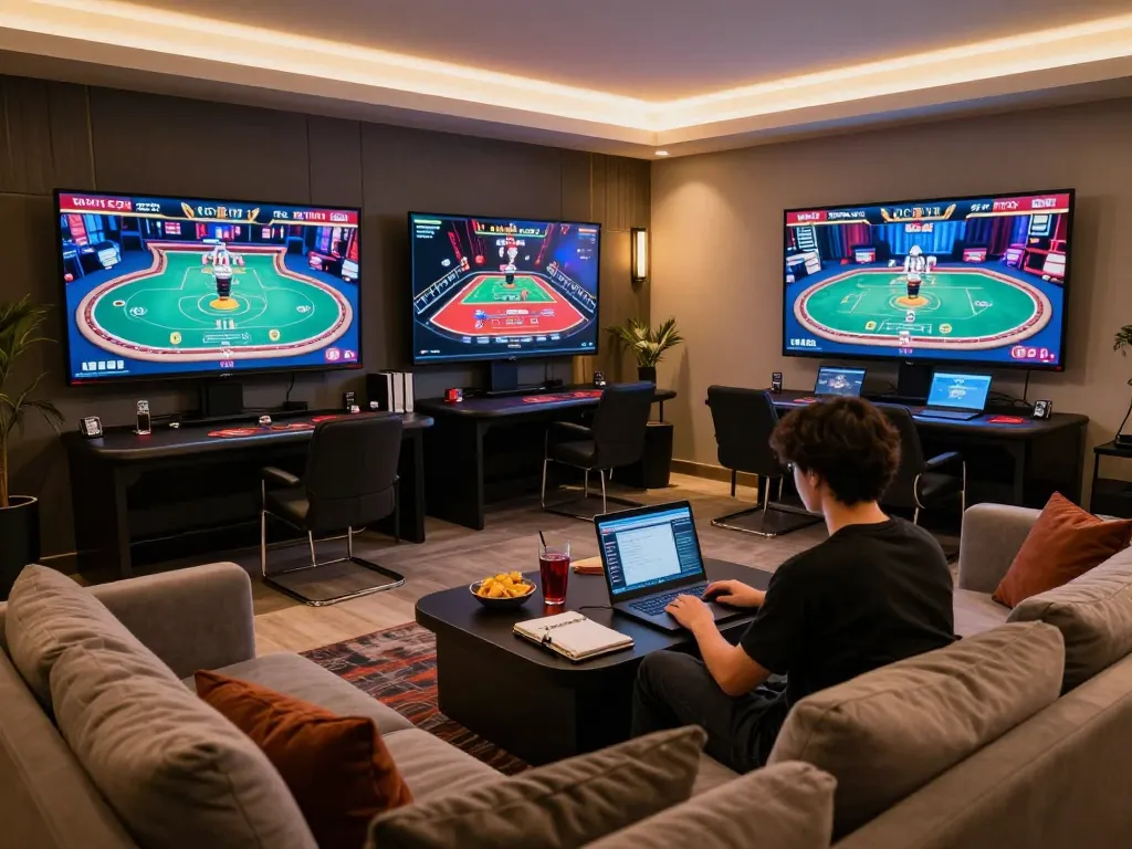 Engaged player exploring strategies on 8kbetbh while enjoying a relaxed online gambling session.