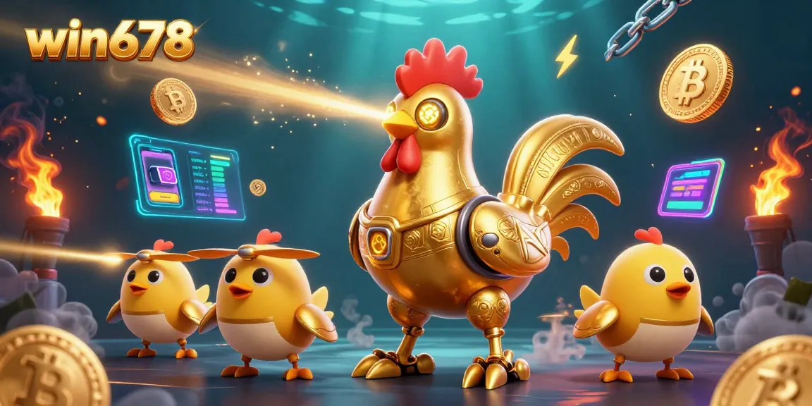Win678 players engaging with a vibrant 3D casino experience featuring crypto elements and colorful characters.