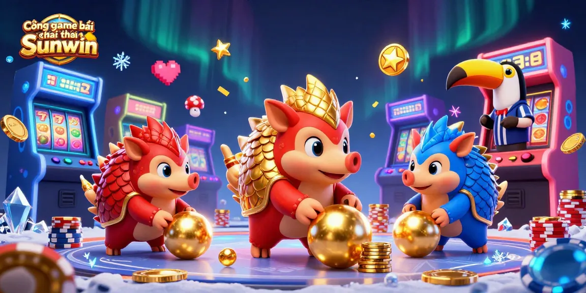 Cổng game bài đổi thưởng Sunwin showcases lively pangolins in a vibrant casino scene, capturing the thrill of gaming.