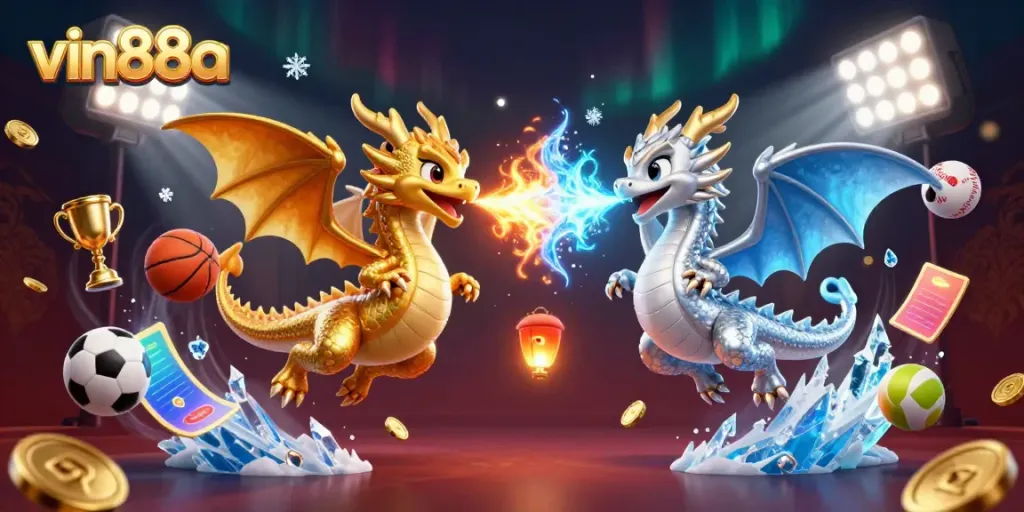 Experience thrilling sports action with vin88a's vibrant 3D dragon showdown amidst dynamic gaming elements.