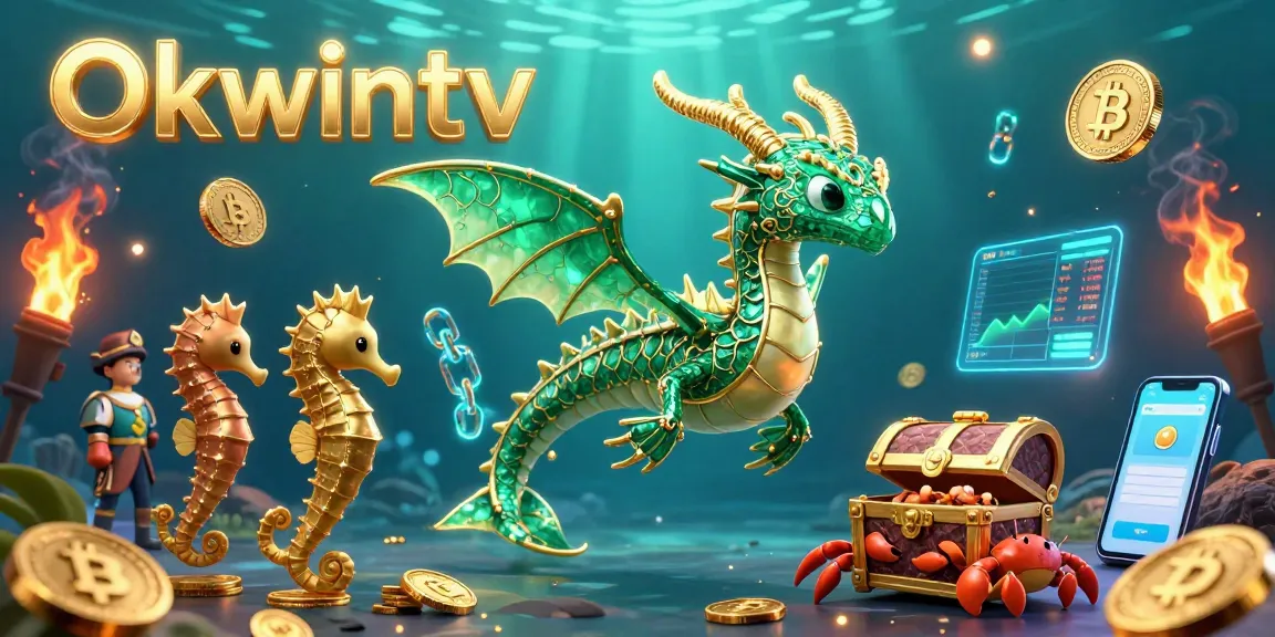 Engage with Okwintv's thrilling underwater world filled with vibrant 3D elements showcasing gambling excitement and crypto rewards.