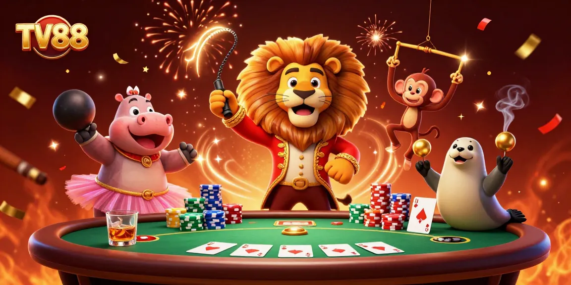 Engage with TV88's thrilling betting experience in a vibrant casino scene featuring colorful characters.