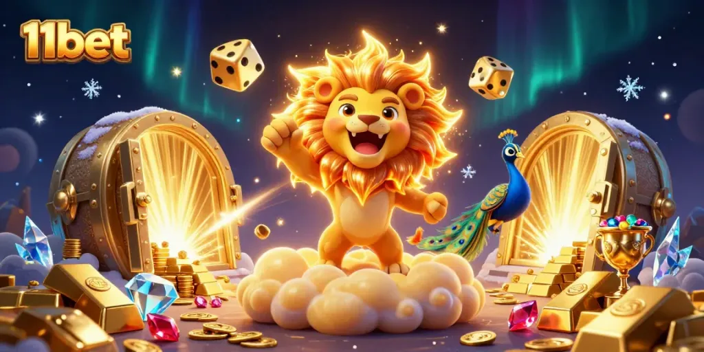 Experience the thrill of winning at 11bet with a lion's triumph and dazzling treasures.