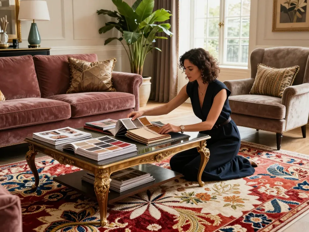 Luxury carpets London displayed in a sophisticated living room, showcasing vibrant textures and design.