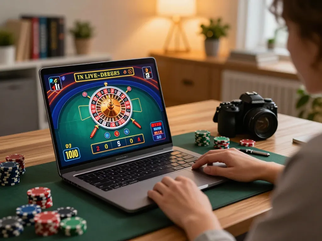 Engaging in live roulette gameplay on bbl5555 website with a cozy home office setup