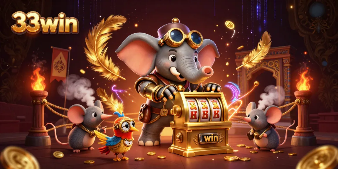 Play exciting games and win with 33win at this vibrant casino illustration packed with action.