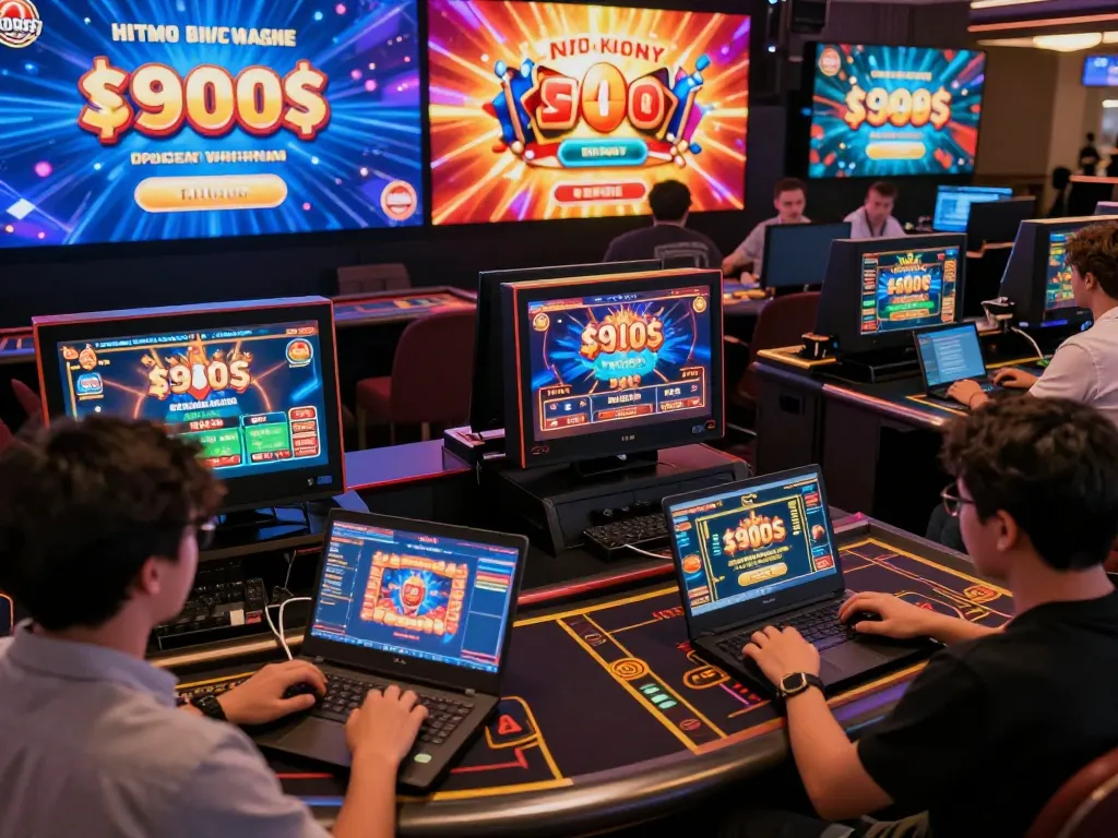 Players engaging with vin88 online casino games on their devices in an exciting digital atmosphere.