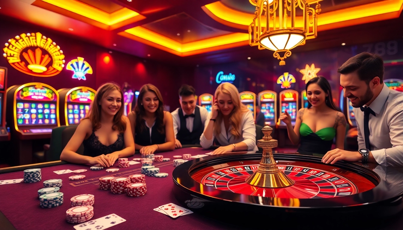 Kuwin 789 casino scene showcasing vibrant slot machines and poker table excitement.