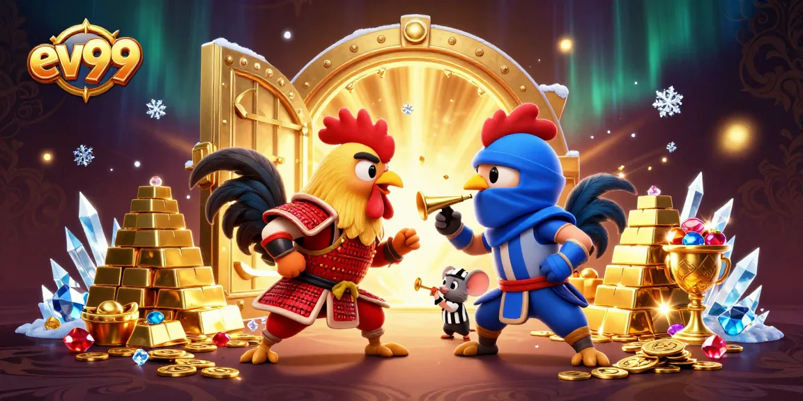 Bet on ev99's thrilling battles as samurai and ninja roosters clash amidst riches.