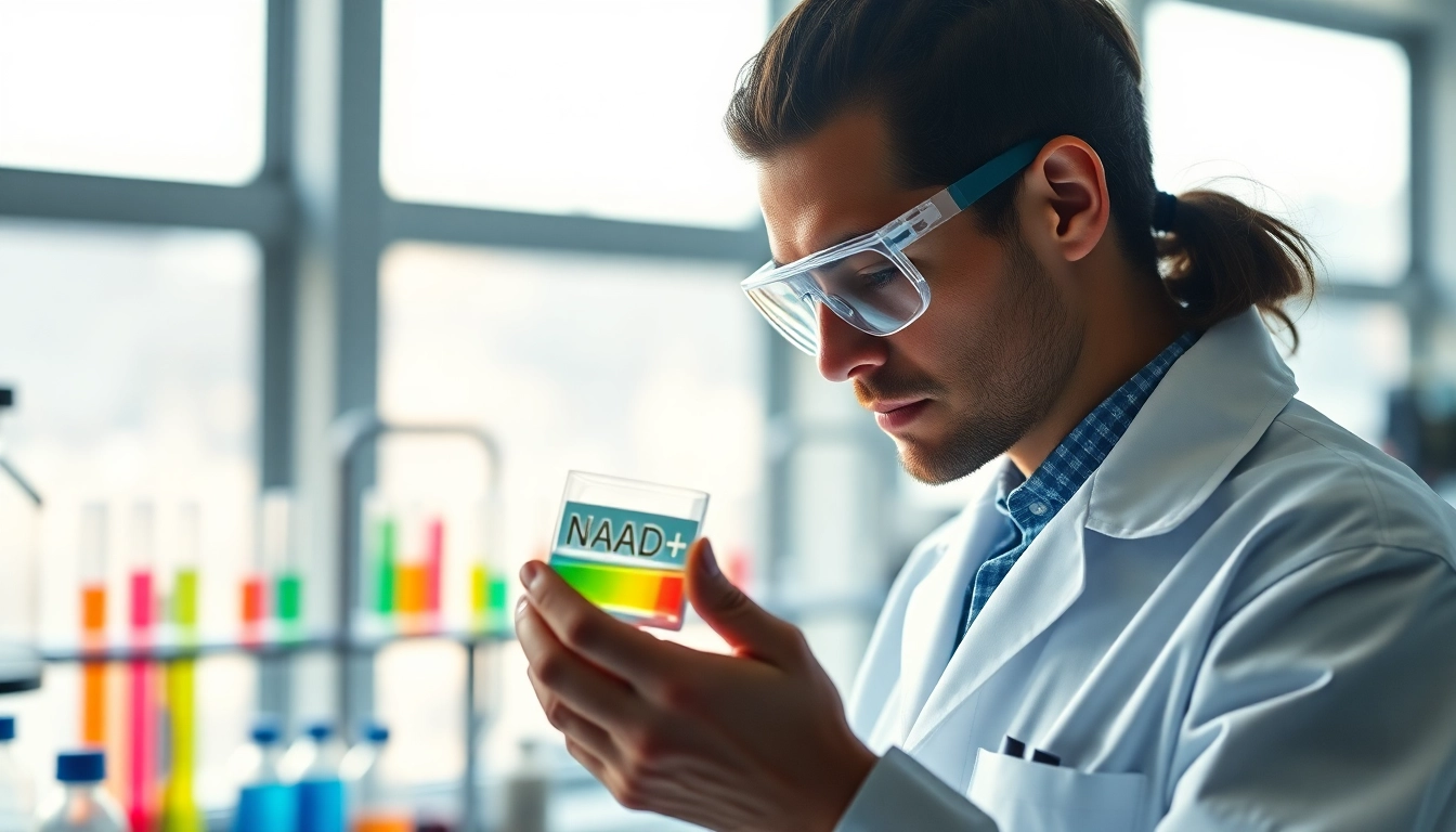Analyze NAD+ sample in a modern lab by a focused scientist.