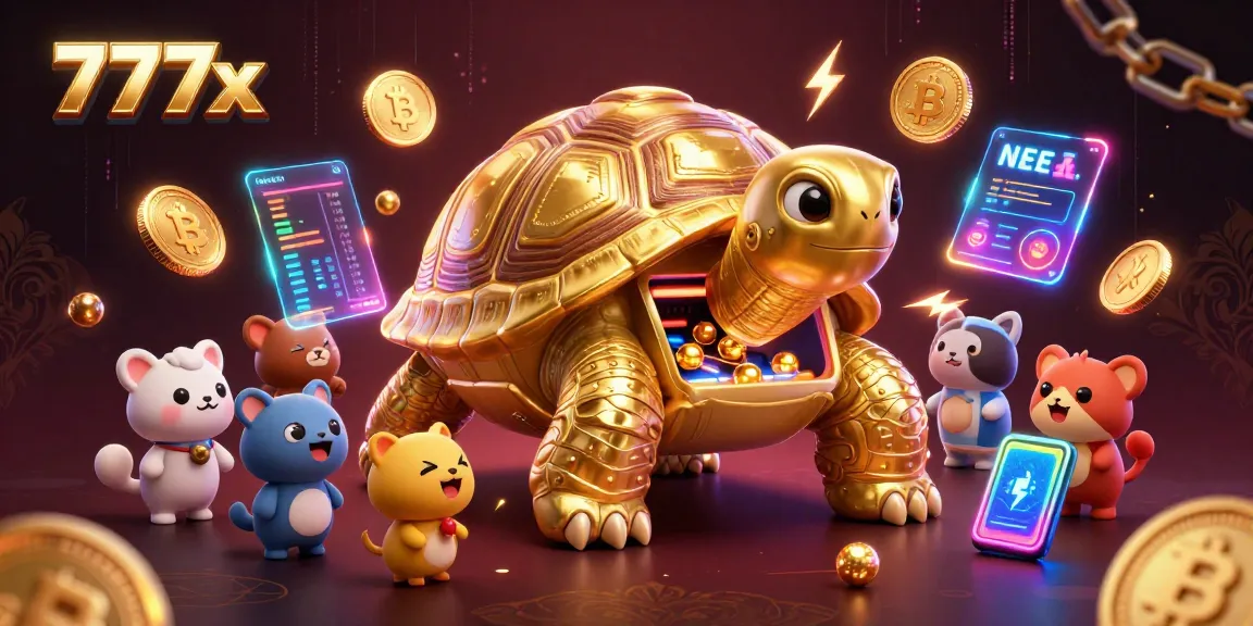 Experience thrilling gaming at 777x with interactive 3D elements and vibrant cryptocurrency visuals.