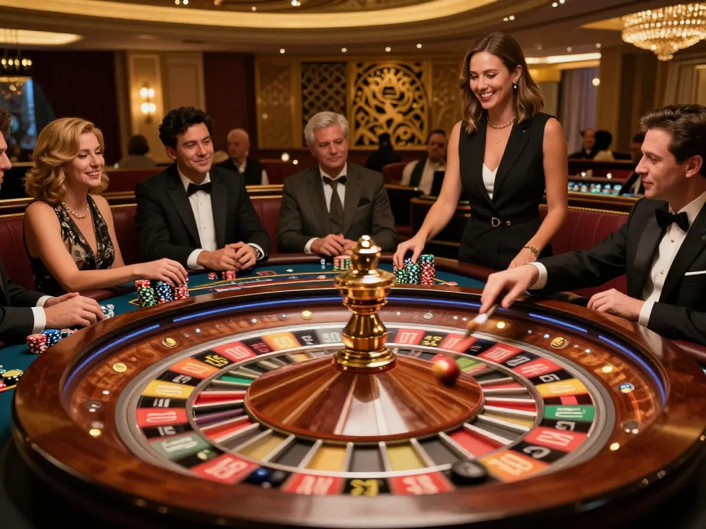 Engaged players at bbl5555 roulette table enjoy dynamic gameplay in a luxurious casino atmosphere.