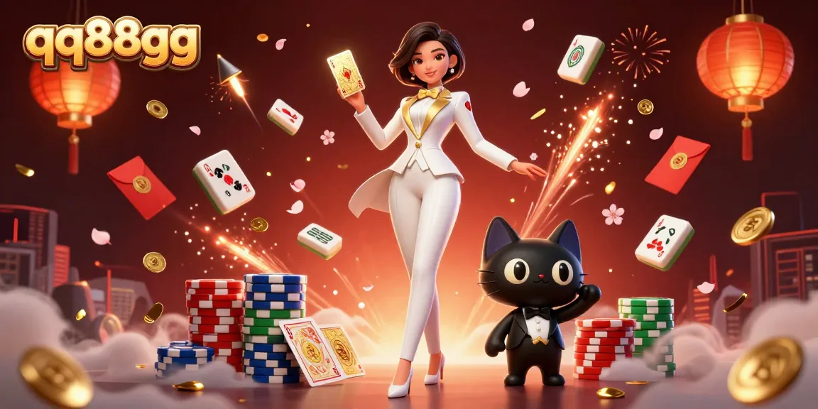 Engage with thrilling casino gaming at qq88gg featuring a glamorous croupier and festive elements.