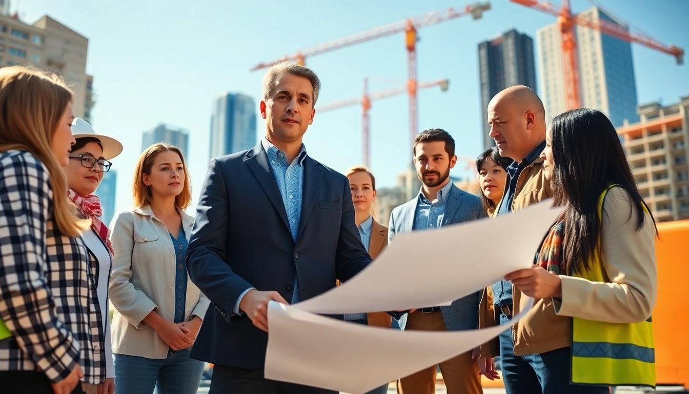 New York Construction Manager leading a team in a vibrant project environment.