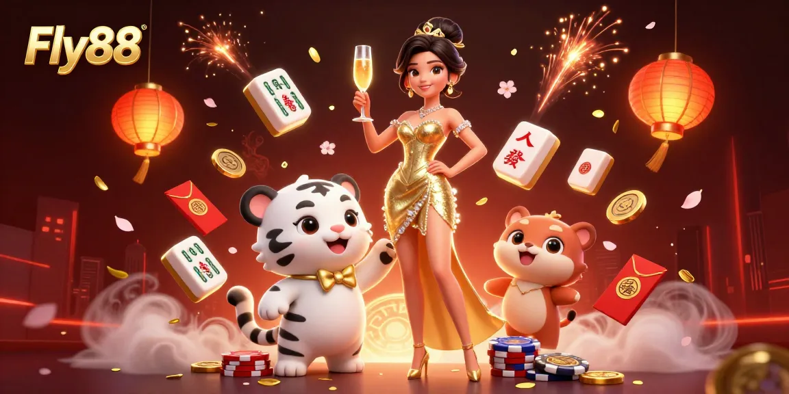 Play exciting games at Fly88 with vibrant visuals, golden coins, and a glamorous atmosphere.