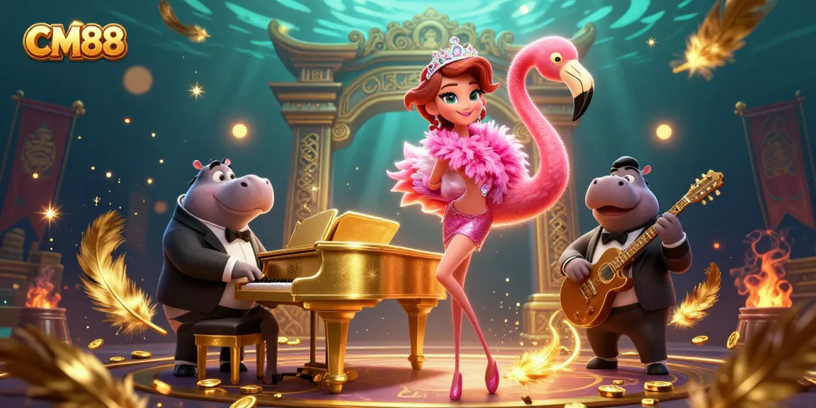Win big at CM88 with a vibrant casino scene featuring lively characters and dynamic gaming elements.