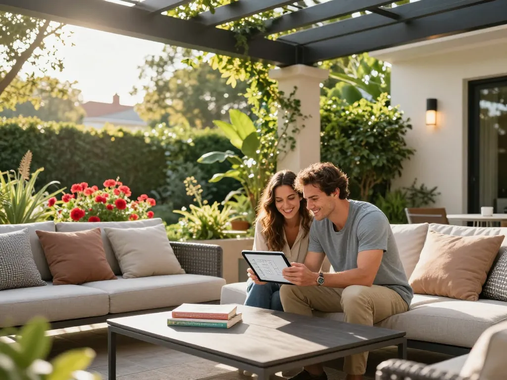 Veranda configurator design session in a beautiful outdoor living space.