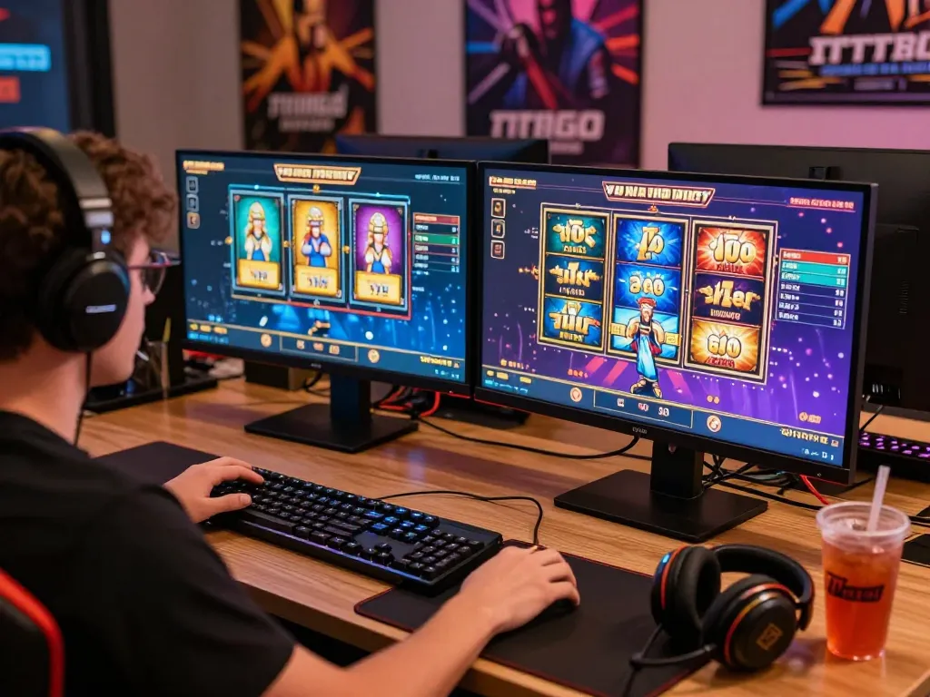 Twin68 player enjoying dynamic online gaming experience on dual monitors, immersive gameplay in modern setup.